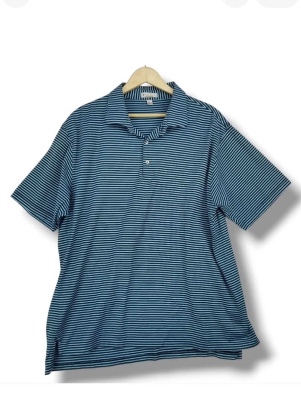 Peter Millar Short Sleeve Polo Golf‎ Shirt XXL Turquoise Black Striped